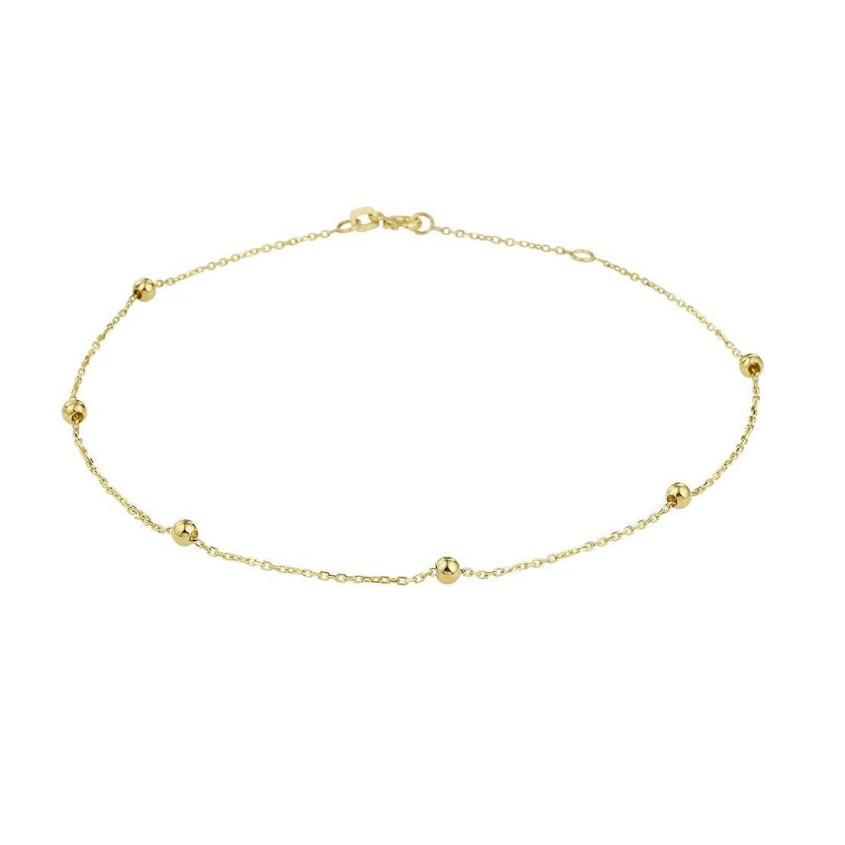 Enkelbandje Summer van 14 karaat geelgoud – subtiel glad kettinkje met bolletjes, elegant en tijdloos design.
