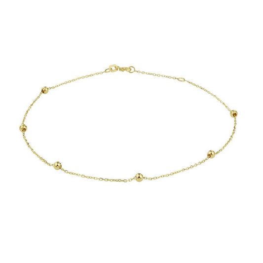 Enkelbandje Summer van 14 karaat geelgoud – subtiel glad kettinkje met bolletjes, elegant en tijdloos design.